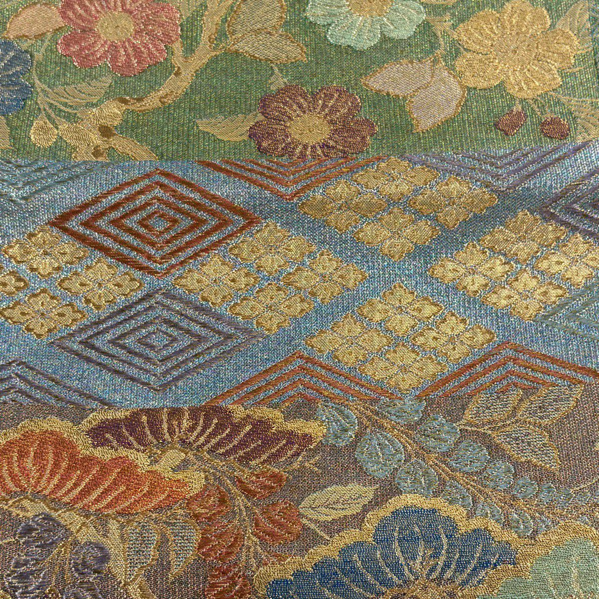 袋帶 逸品級 笠松樹 菱 金金箔 金絲 紅茶 六通 純蠶絲
