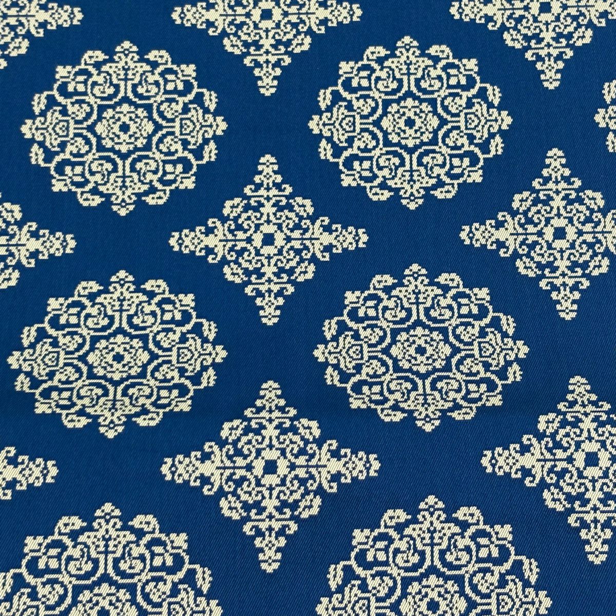 【美品】 開口名古屋帶 逸品級 龍村美術織物 雙層仕立 華紋 花菱 深藍 純蠶絲