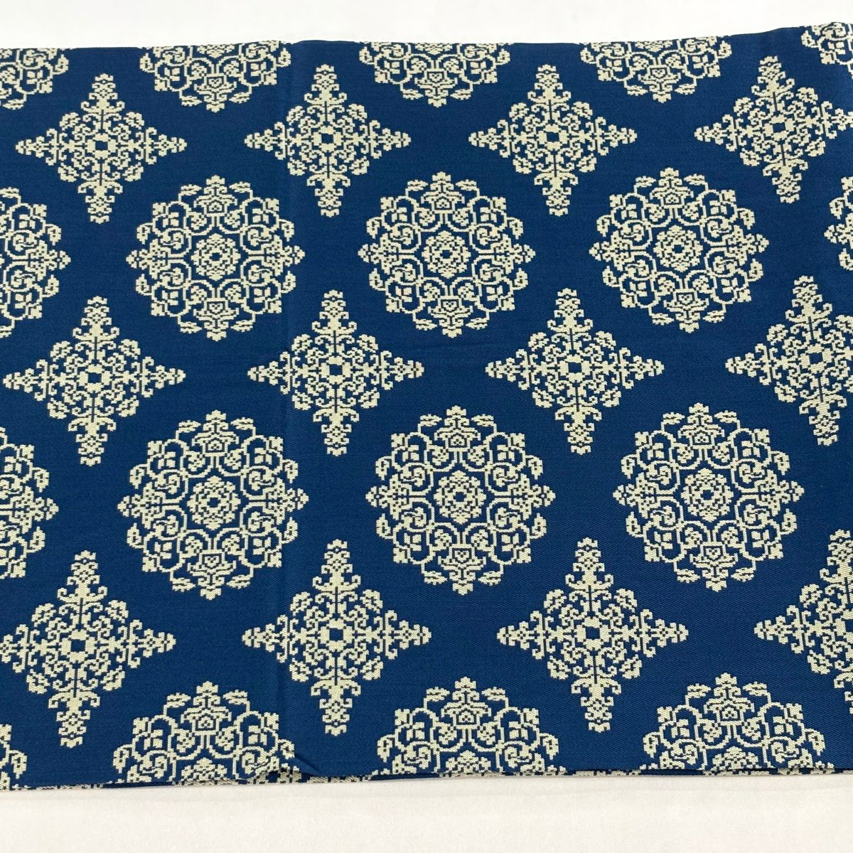 【美品】 開口名古屋帶 逸品級 龍村美術織物 雙層仕立 華紋 花菱 深藍 純蠶絲