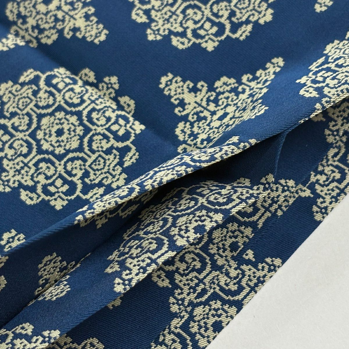 【美品】 開口名古屋帶 逸品級 龍村美術織物 雙層仕立 華紋 花菱 深藍 純蠶絲