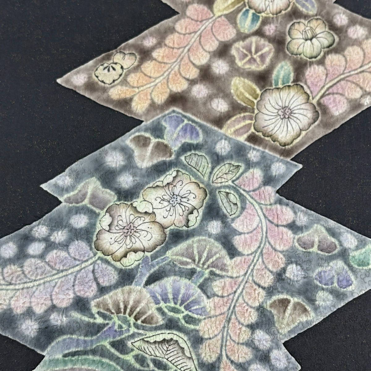 【美品】 袋帶 逸品級 樋熊哲也 落款あり 辻花染 地紋 絞染 金通し 濃紫 お太鼓柄 純蠶絲
