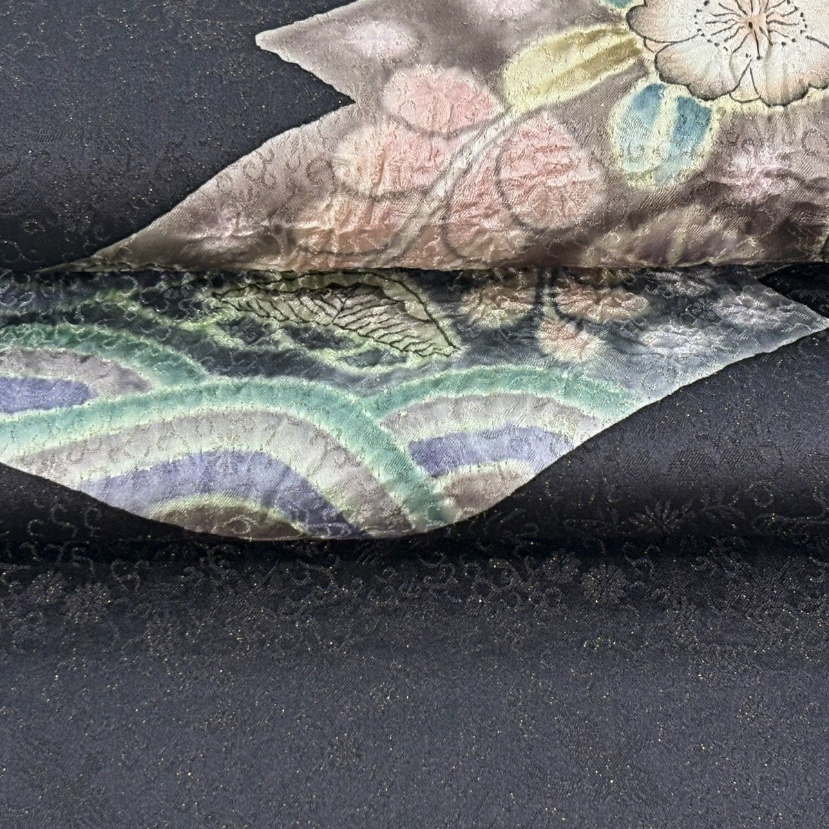 【美品】 袋帶 逸品級 樋熊哲也 落款あり 辻花染 地紋 絞染 金通し 濃紫 お太鼓柄 純蠶絲