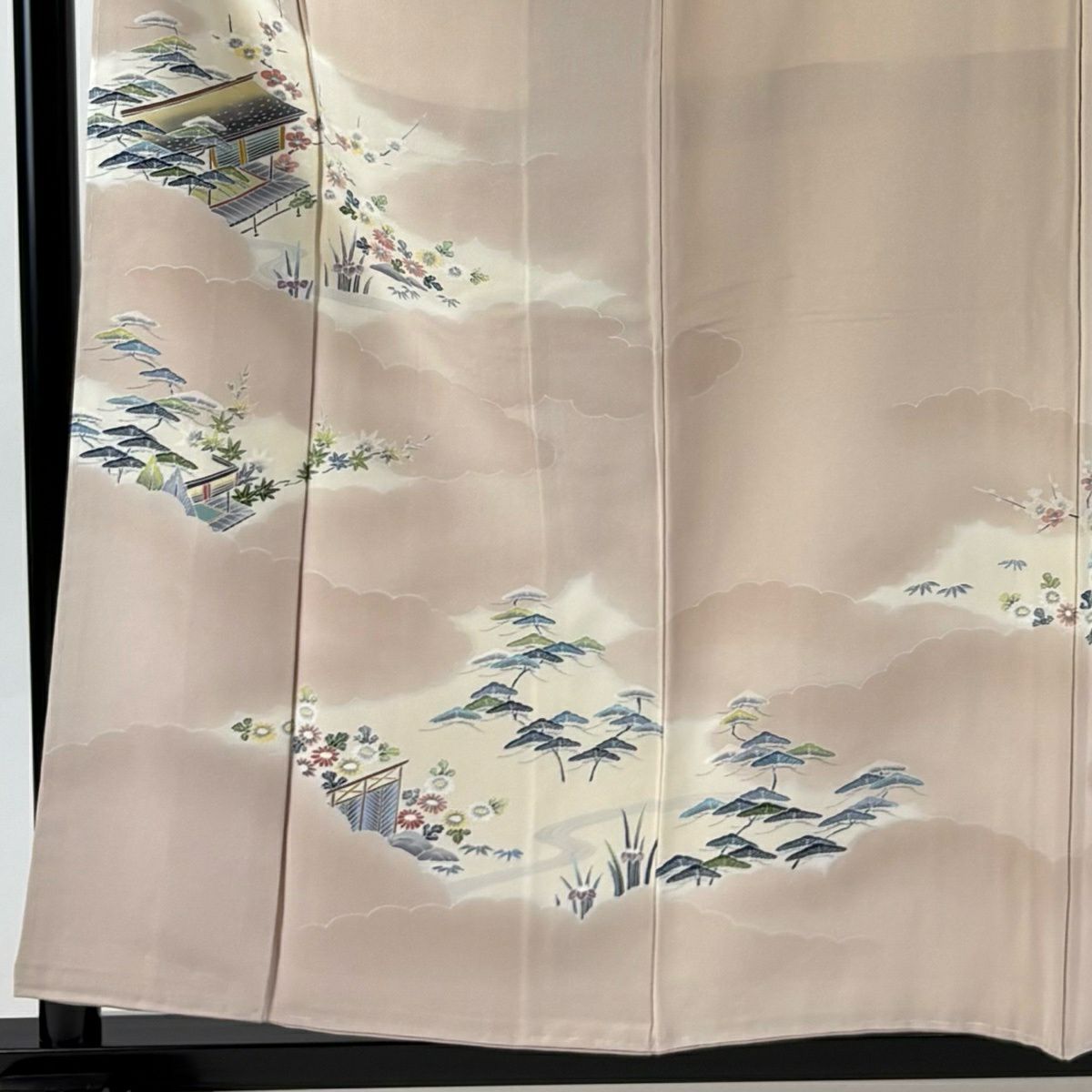 訪問服 身長157cm 袖長64.5cm M 雙層 上野為二 落款あり 雲文 松樹竹子梅花 漸層 粉米色 純蠶絲 逸品級 一つ紋