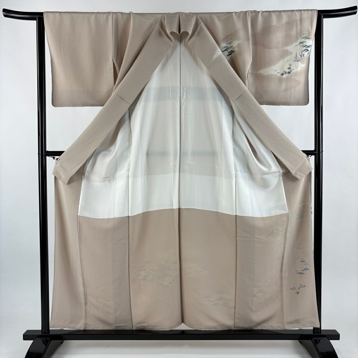 訪問服 身長157cm 袖長64.5cm M 雙層 上野為二 落款あり 雲文 松樹竹子梅花 漸層 粉米色 純蠶絲 逸品級 一つ紋