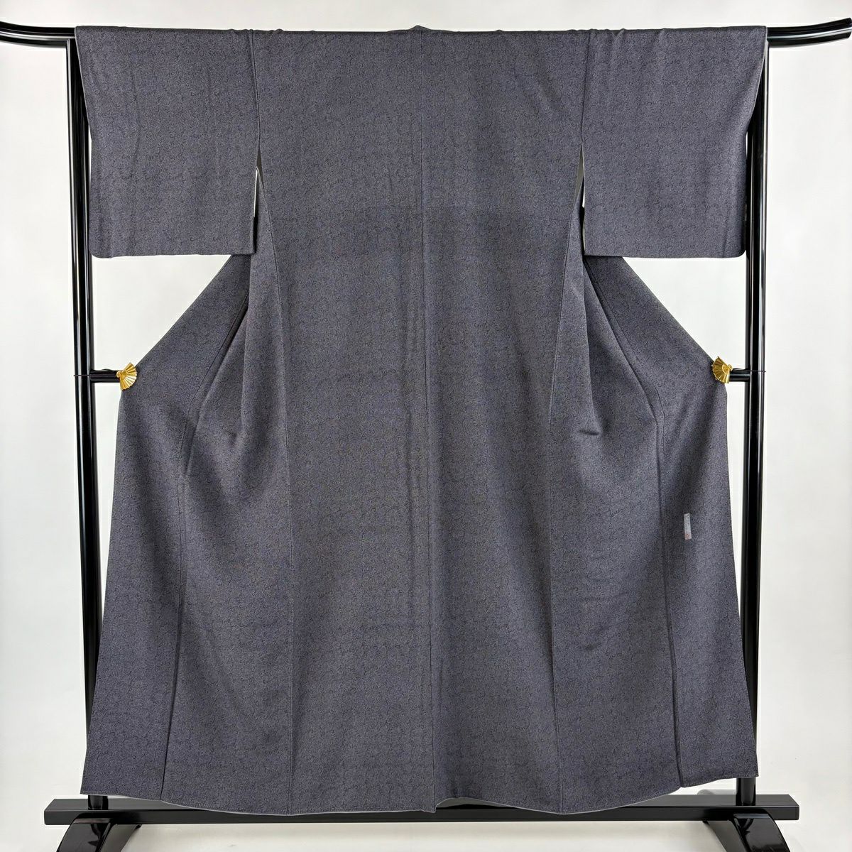 【美品】 江戶小紋 身長156cm 袖長66cm M 雙層 人間國寶 中村勇二郎 落款あり 古代菊花 黑灰 純蠶絲 逸品級