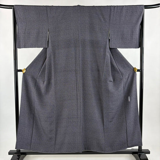 【美品】 江戶小紋 身長156cm 袖長66cm M 雙層 人間國寶 中村勇二郎 落款あり 古代菊花 黑灰 純蠶絲 逸品級