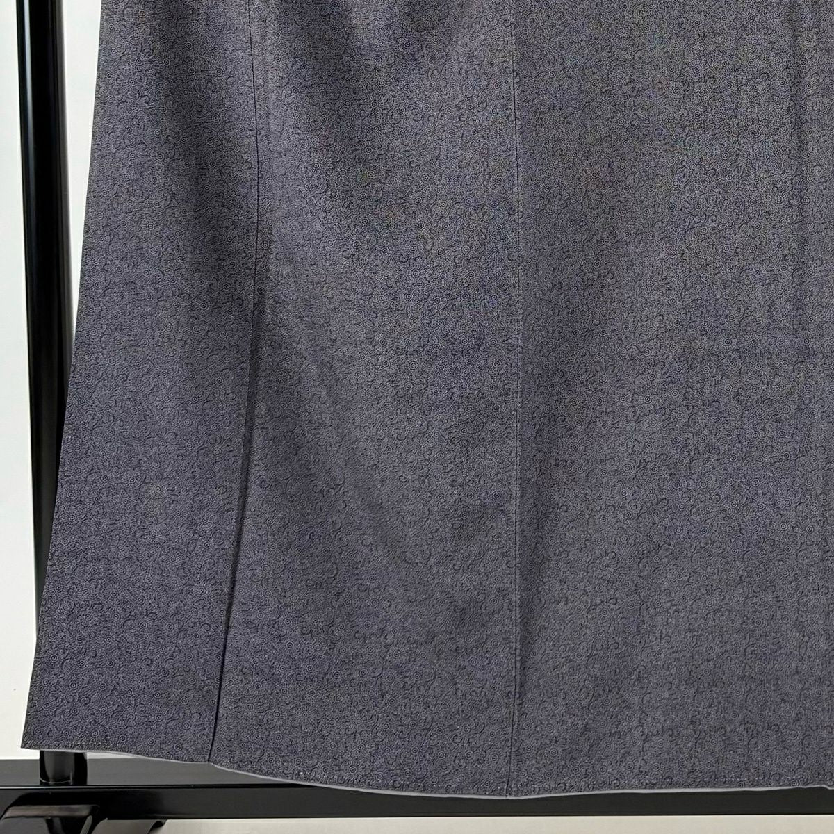 【美品】 江戶小紋 身長156cm 袖長66cm M 雙層 人間國寶 中村勇二郎 落款あり 古代菊花 黑灰 純蠶絲 逸品級