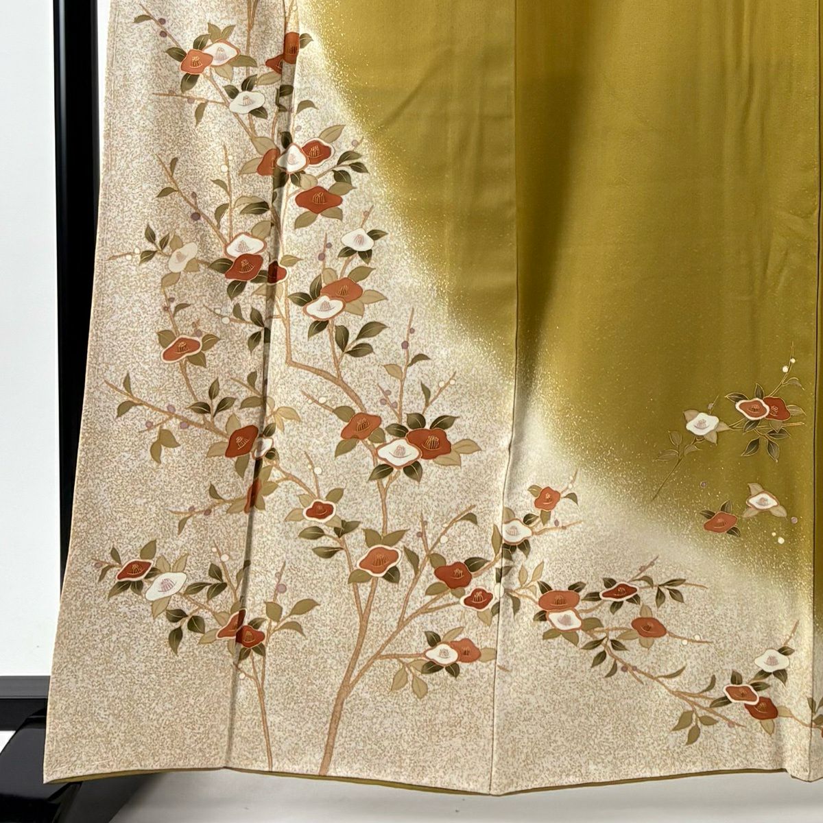 訪問服 身長162.5cm 袖長66.5cm M 雙層 椿 金銀彩 染分 乳白色 純蠶絲 優品級