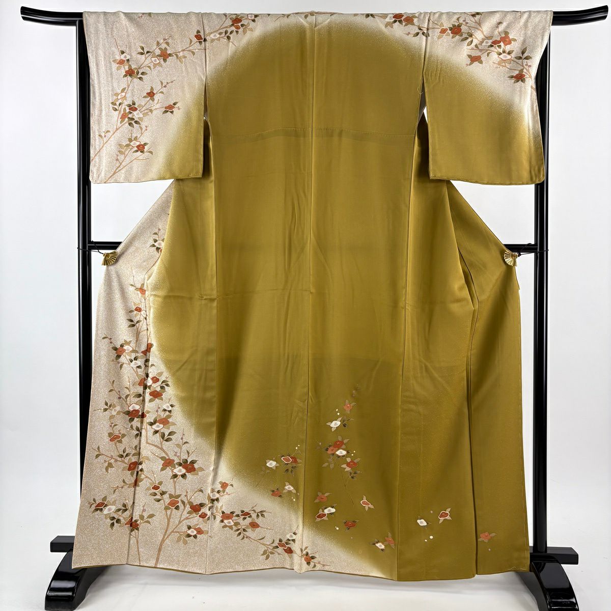 訪問服 身長162.5cm 袖長66.5cm M 雙層 椿 金銀彩 染分 乳白色 純蠶絲 優品級