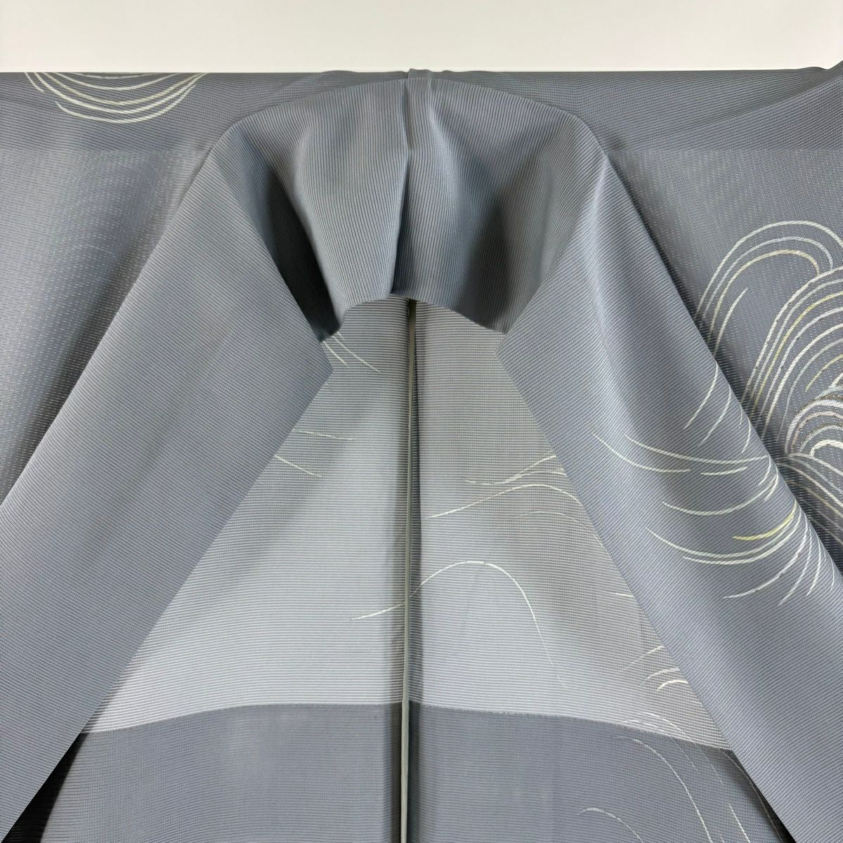 訪問服 身長161.5cm 袖長64.5cm M 薄物 千總 絽 落款あり 波 金金箔 青灰 純蠶絲 逸品級