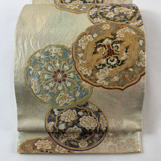 袋帶 秀品級 關西仕立 華紋 鳳凰 唐織 金金箔 金色 六通 純蠶絲