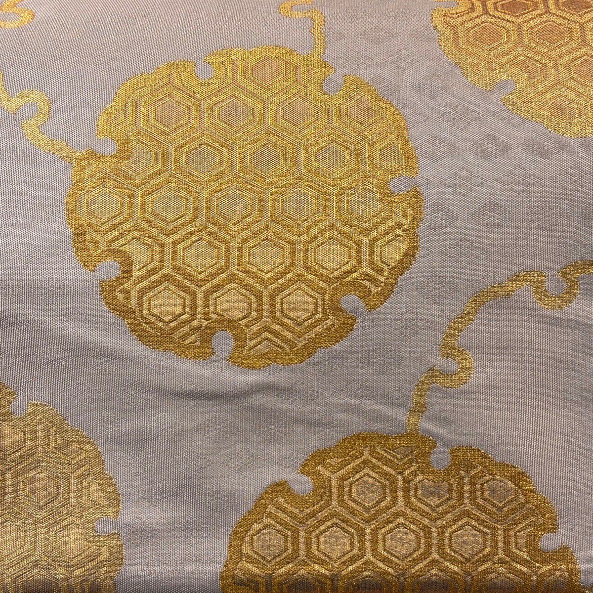 【美品】 袋帶 秀品級 雪輪 龜甲 金糸 金金箔 薄小豆 お太鼓柄 純蠶絲