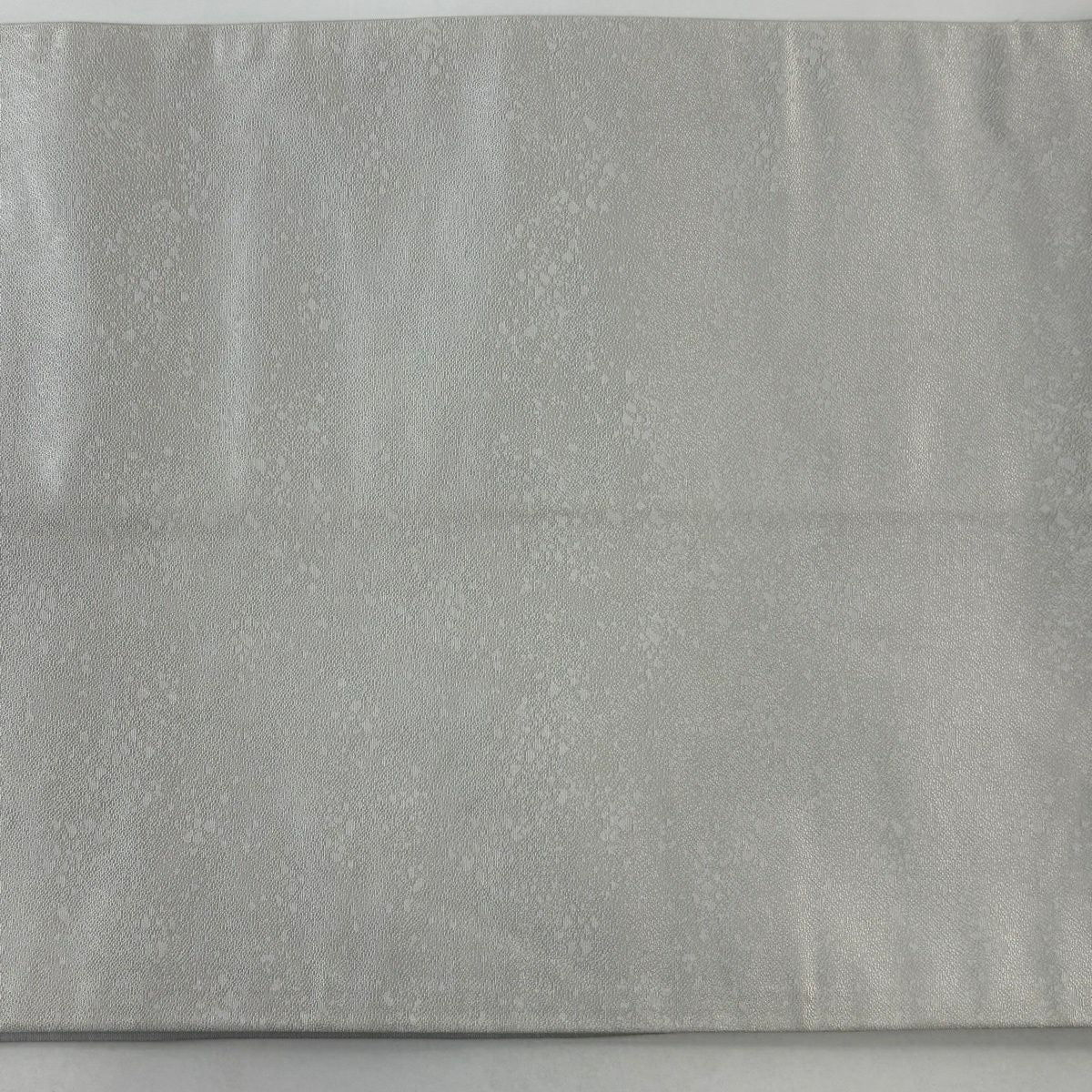 袋帶 秀品級 草花紋紋 波紋 金金箔 銀線 灰色 六通 純蠶絲
