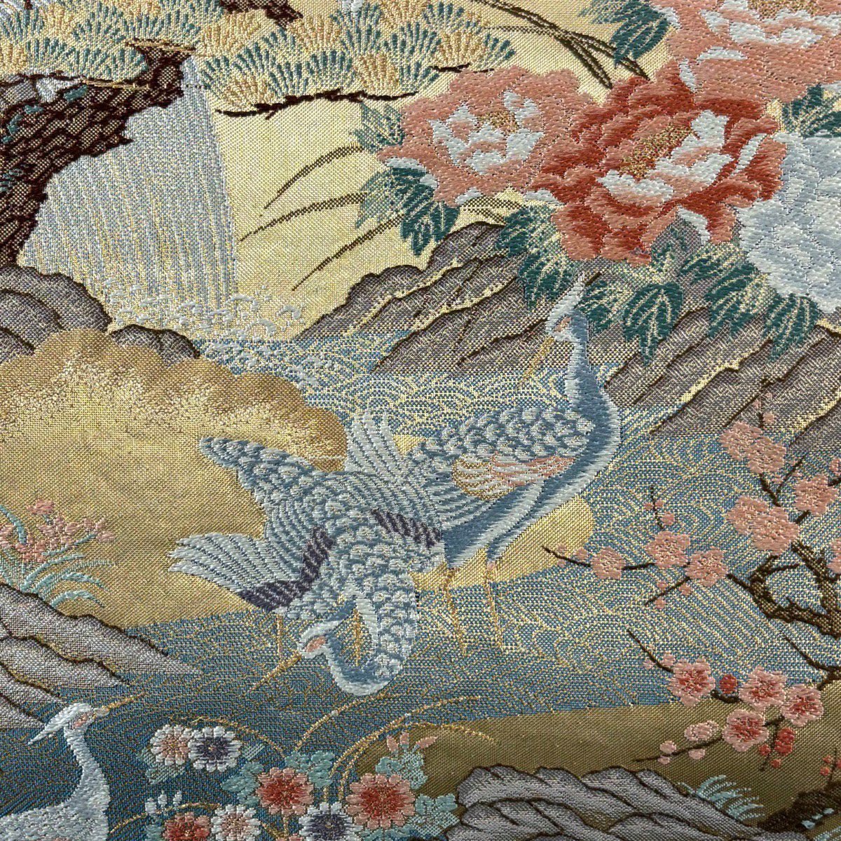 【美品】 袋帶 秀品級 關西仕立 牡丹花鳥圖 金金箔 金絲 金 六通 純蠶絲