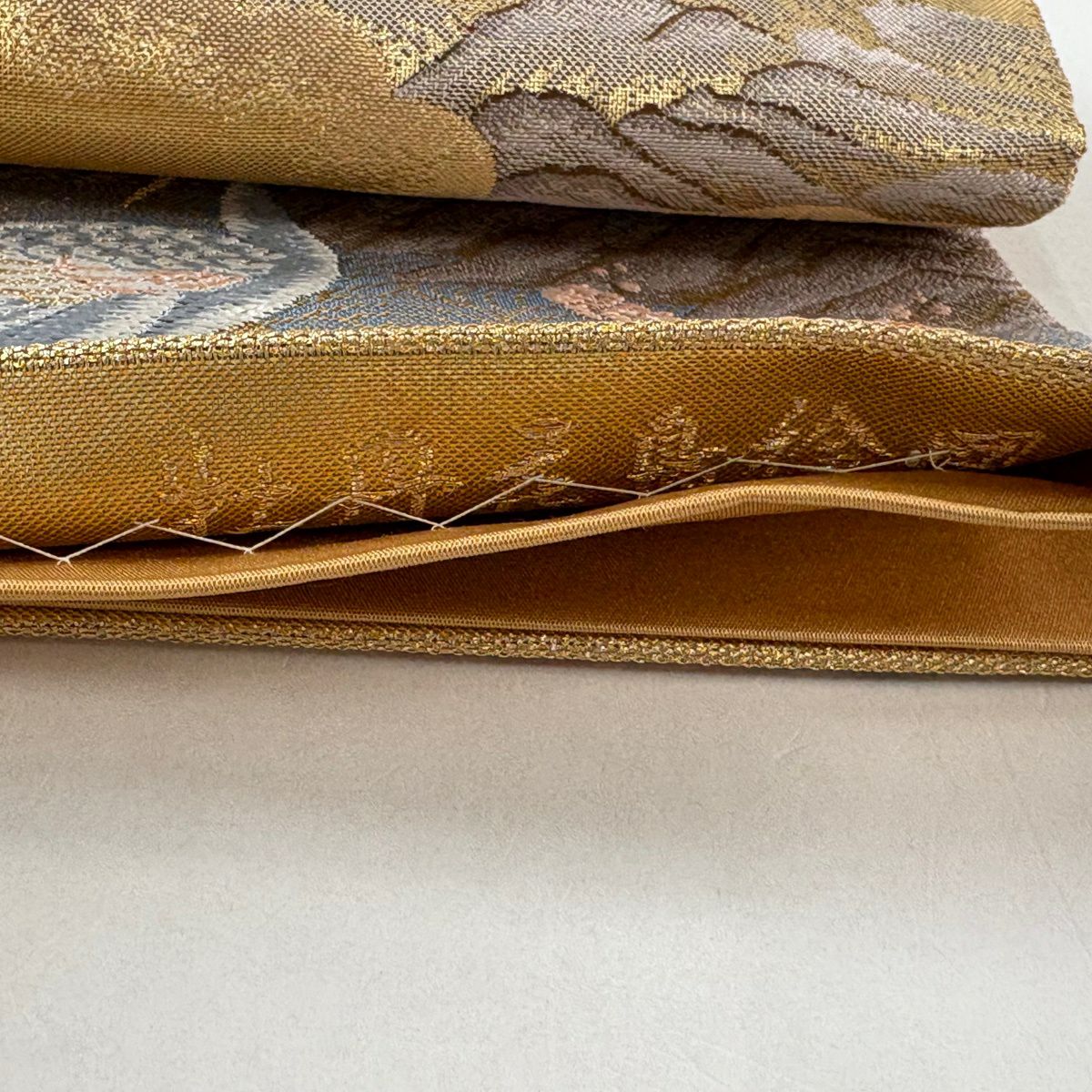 【美品】 袋帶 秀品級 關西仕立 牡丹花鳥圖 金金箔 金絲 金 六通 純蠶絲