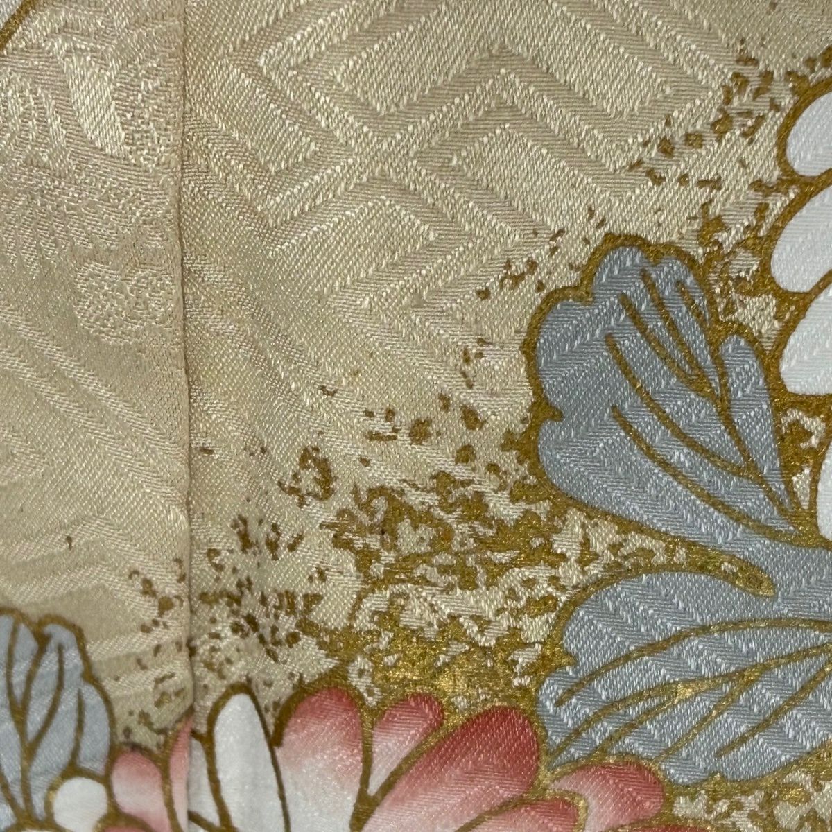 振袖禮服 身長152cm 袖長63cm S 雙層 牡丹 楓 金絲 金銀彩 灰茶 純蠶絲 名品級