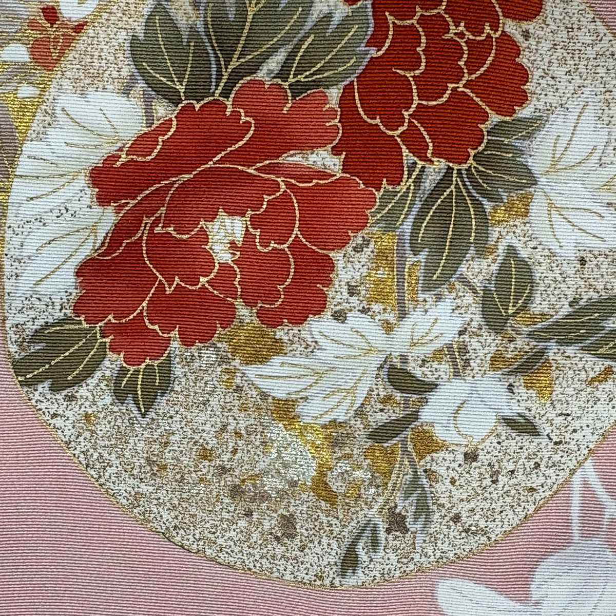訪問服 身長161cm 袖長68.5cm L 雙層 吾妻德穗 落款あり 圓文 草花紋紋 金絲 金銀彩 粉紅 純蠶絲 名品級