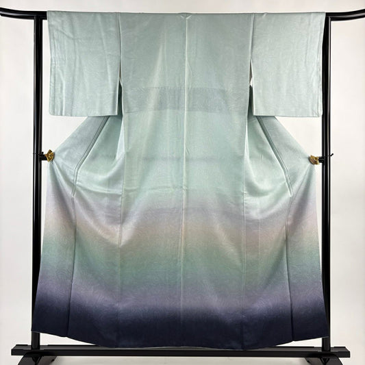 付下 身長155.5cm 袖長62cm S 雙層 墨流染 分色 淺綠 純蠶絲 名品級