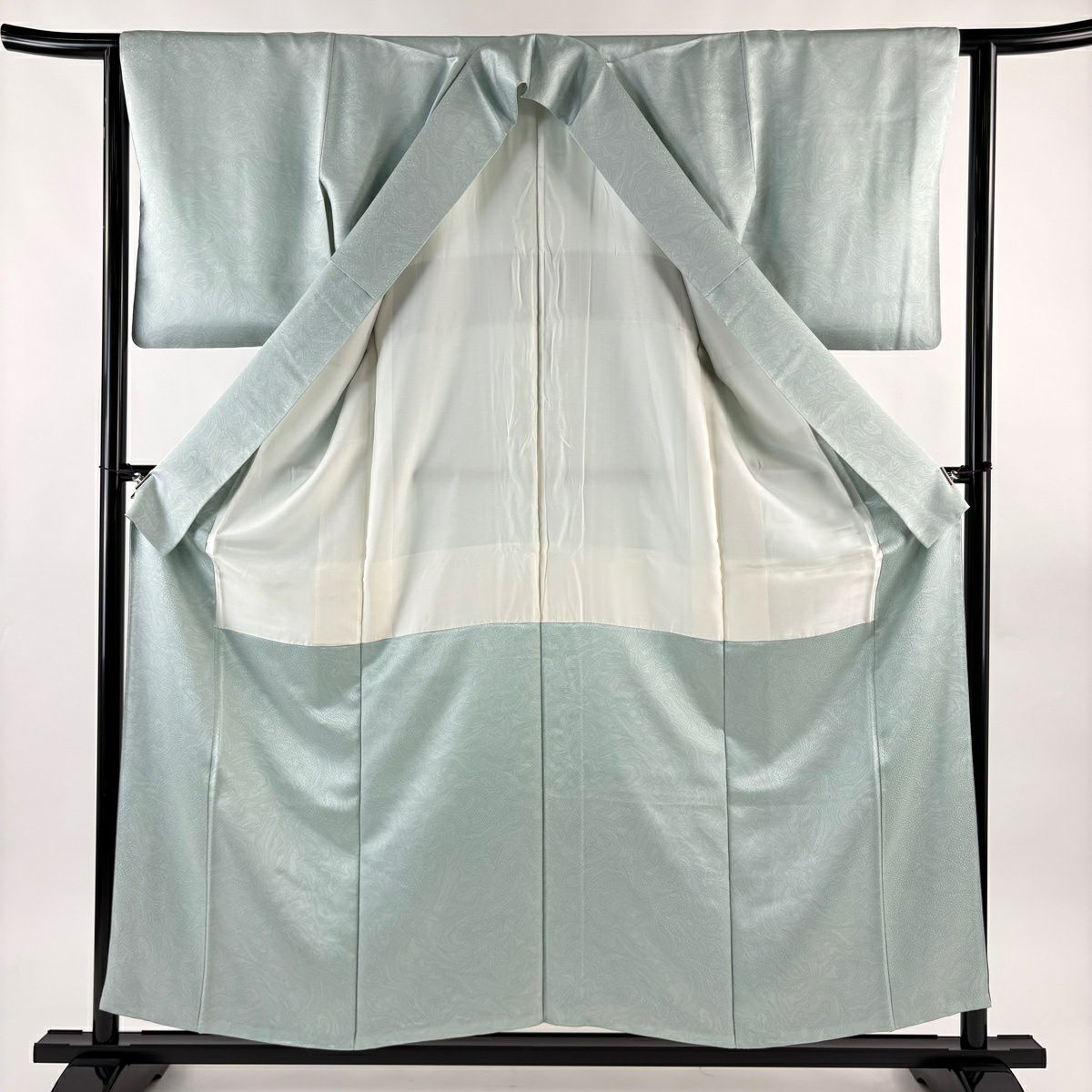 付下 身長155.5cm 袖長62cm S 雙層 墨流染 分色 淺綠 純蠶絲 名品級