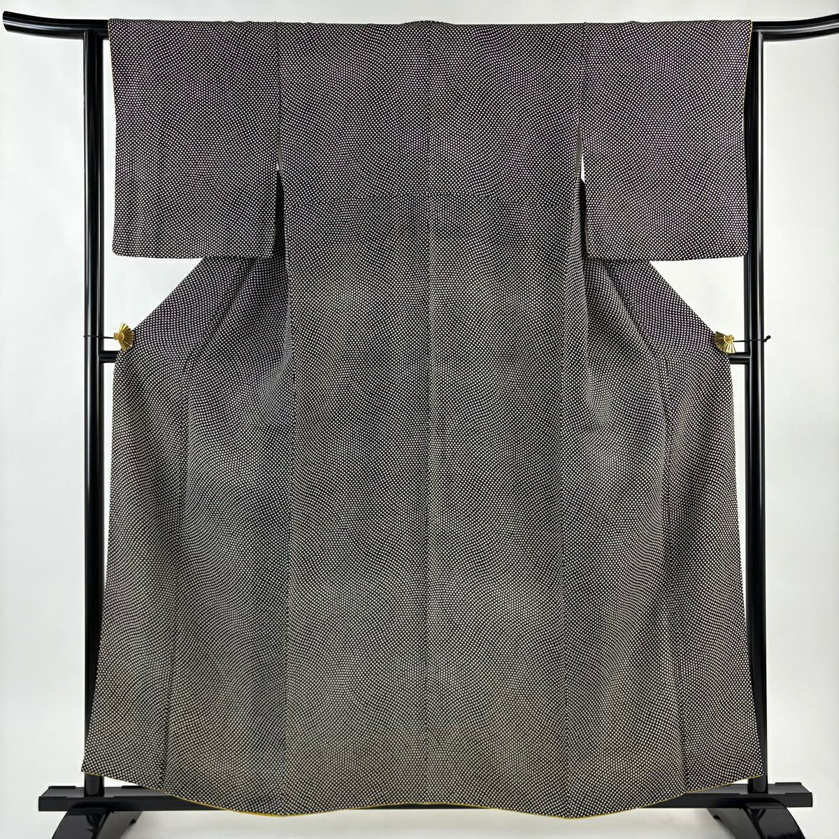 【美品】 小紋 身長157cm 袖長62.5cm S 雙層 點點 絞織 黑 純蠶絲 名品級