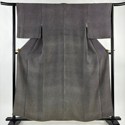 【美品】 小紋 身長157cm 袖長62.5cm S 雙層 點點 絞織 黑 純蠶絲 名品級