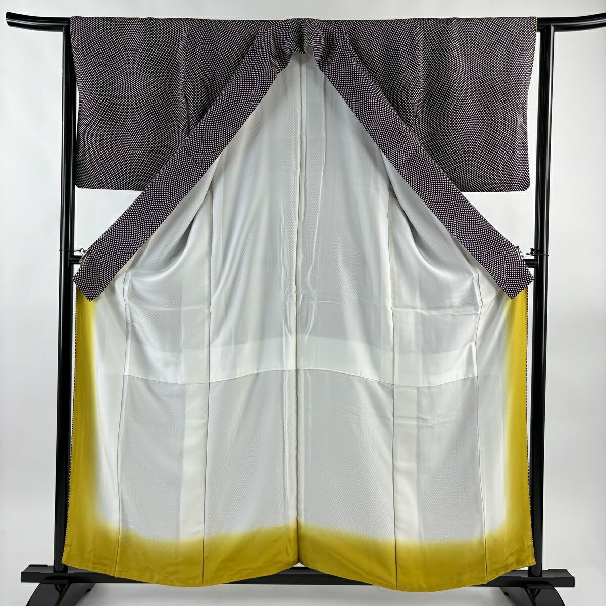 【美品】 小紋 身長157cm 袖長62.5cm S 雙層 點點 絞織 黑 純蠶絲 名品級
