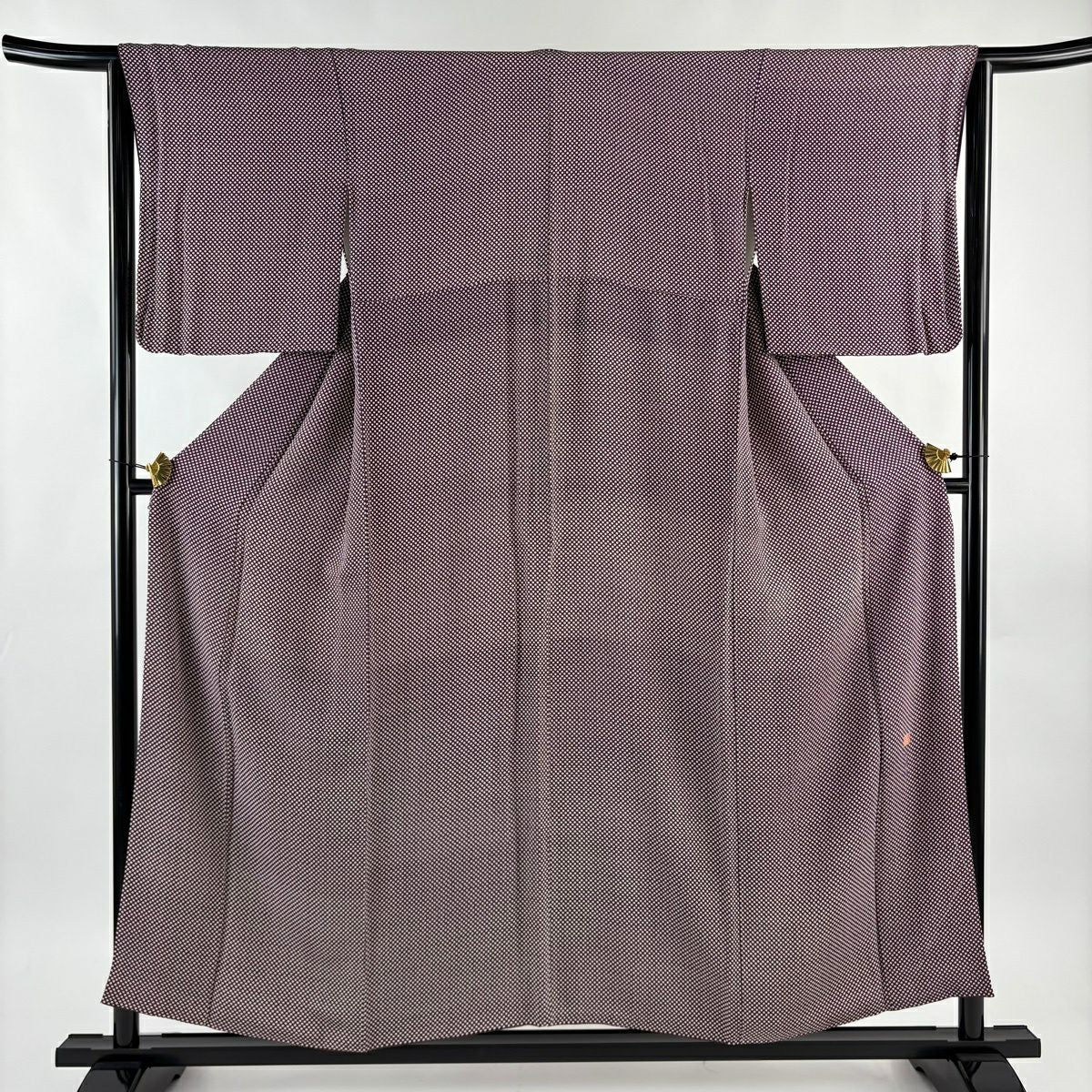 【美品】 小紋 身長153.5cm 袖長62cm S 雙層 落款あり 點點 絞織 小豆色 純蠶絲 名品級