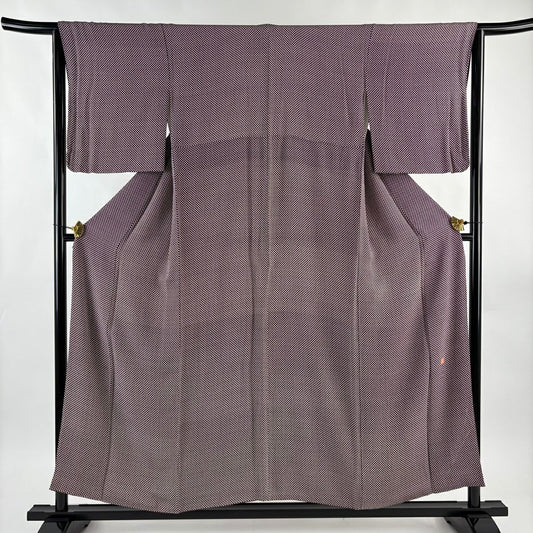 【美品】 小紋 身長153.5cm 袖長62cm S 雙層 落款あり 點點 絞織 小豆色 純蠶絲 名品級