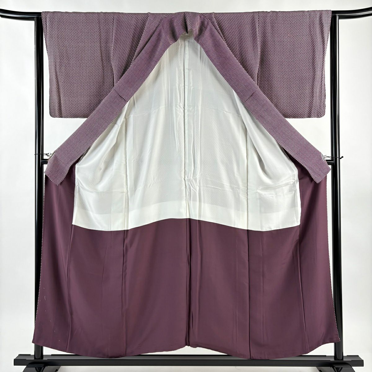 【美品】 小紋 身長153.5cm 袖長62cm S 雙層 落款あり 點點 絞織 小豆色 純蠶絲 名品級