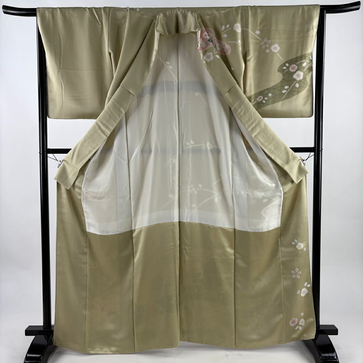訪問服 身長165.5cm 袖長65cm M 雙層 草花紋紋 霞 金彩裝飾 淺綠 純蠶絲 秀品級