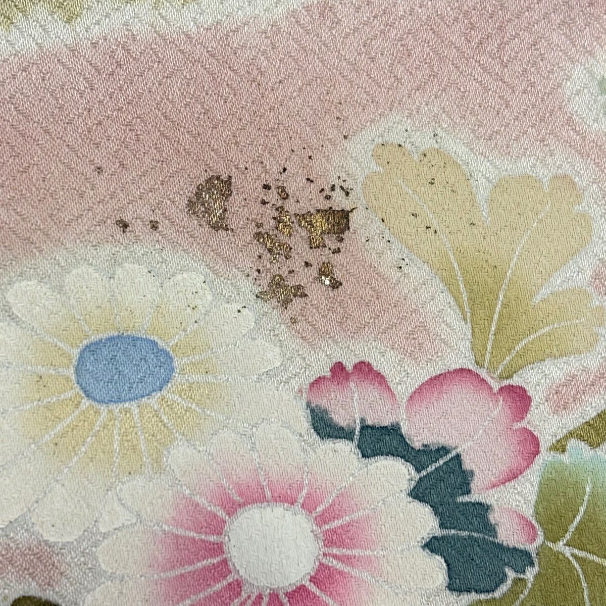 訪問服 身長165.5cm 袖長65cm M 雙層 草花紋紋 霞 金彩裝飾 淺綠 純蠶絲 秀品級