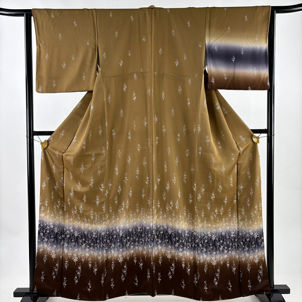 【美品】 付下 身長160cm 袖長63.5cm S 雙層 枝梅花 漸層 染分 茶 純蠶絲 優品級
