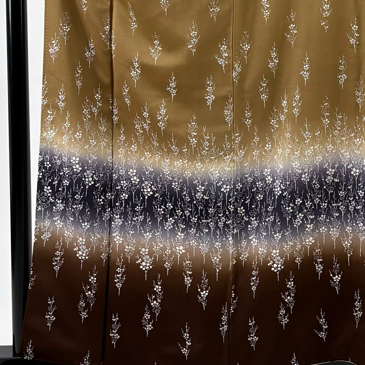【美品】 付下 身長160cm 袖長63.5cm S 雙層 枝梅花 漸層 染分 茶 純蠶絲 優品級