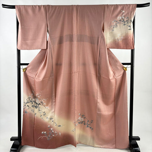 付下 身長166.5cm 袖長68cm L 雙層 枝花 螺鈿 金銀彩 粉紅 純蠶絲 優品級