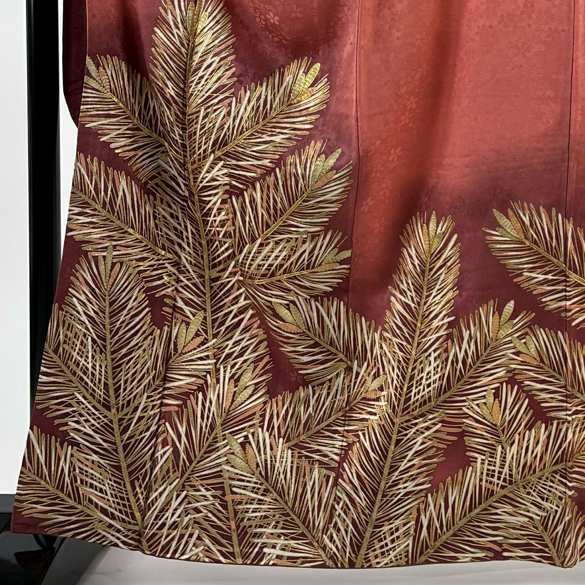 【美品】振袖禮服 身長163.5cm 袖長63cm S 雙層 岩田專太郎 落款あり 松樹 梅花 金絲 金銀彩 粉色 純蠶絲 秀品級