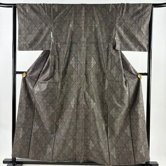 紬織 身長159cm 袖長64cm M 雙層 幾何學 黑灰 純蠶絲 秀品級