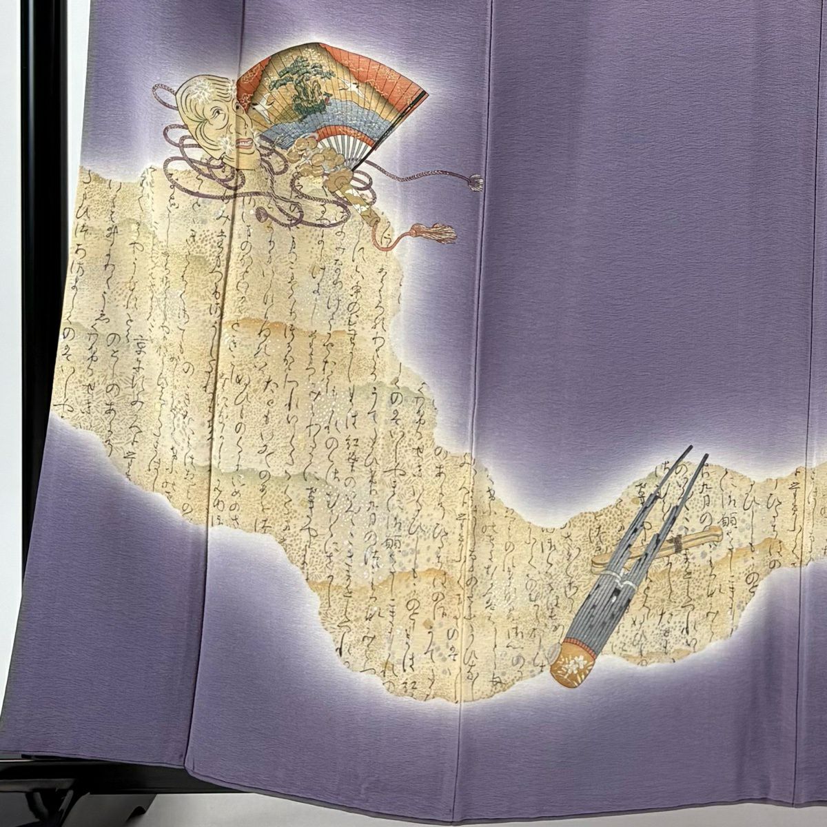 付下 身長160cm 袖長66cm M 雙層 樽本伊勢蔵 有落款 能 文字文 金銀彩 漸層 紫 純蠶絲 名品級