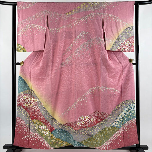 訪問服 身長155.5cm 袖長62.5cm S 雙層 鈴乃屋 樱 樱花瓣 金通 金絲 粉色 純蠶絲 名品級