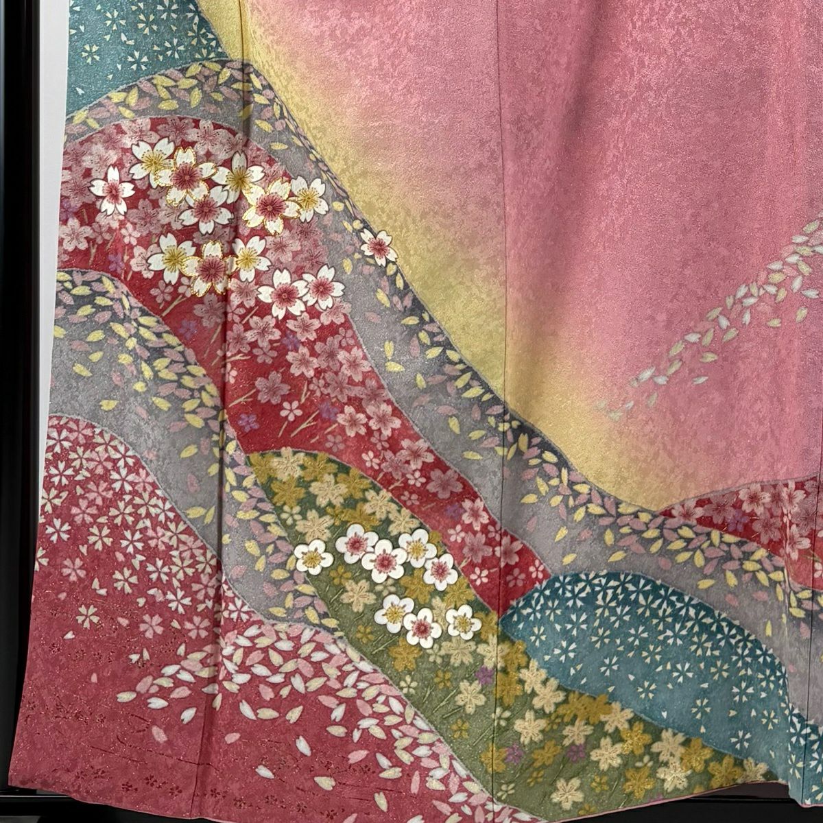 訪問服 身長155.5cm 袖長62.5cm S 雙層 鈴乃屋 樱 樱花瓣 金通 金絲 粉色 純蠶絲 名品級