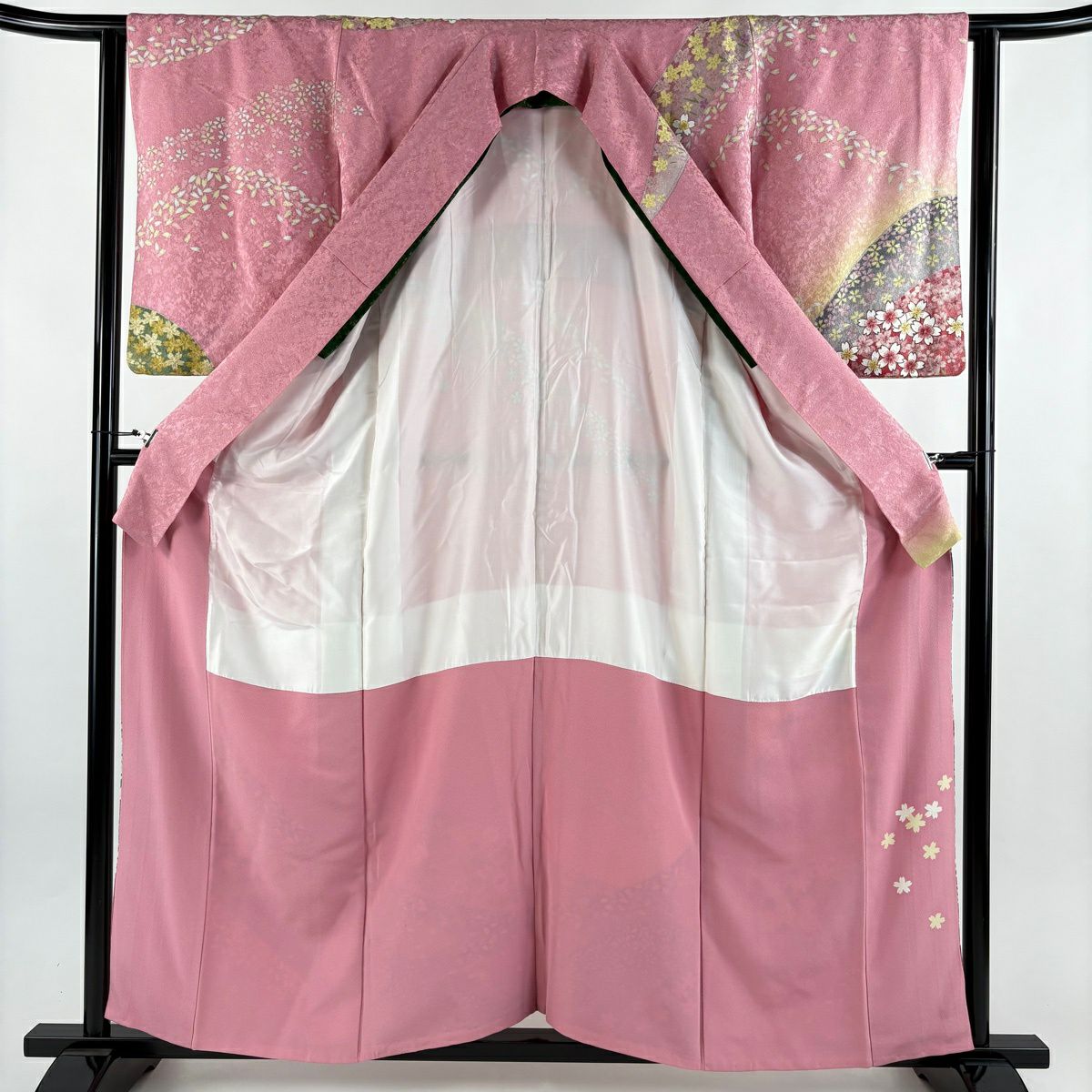 訪問服 身長155.5cm 袖長62.5cm S 雙層 鈴乃屋 樱 樱花瓣 金通 金絲 粉色 純蠶絲 名品級