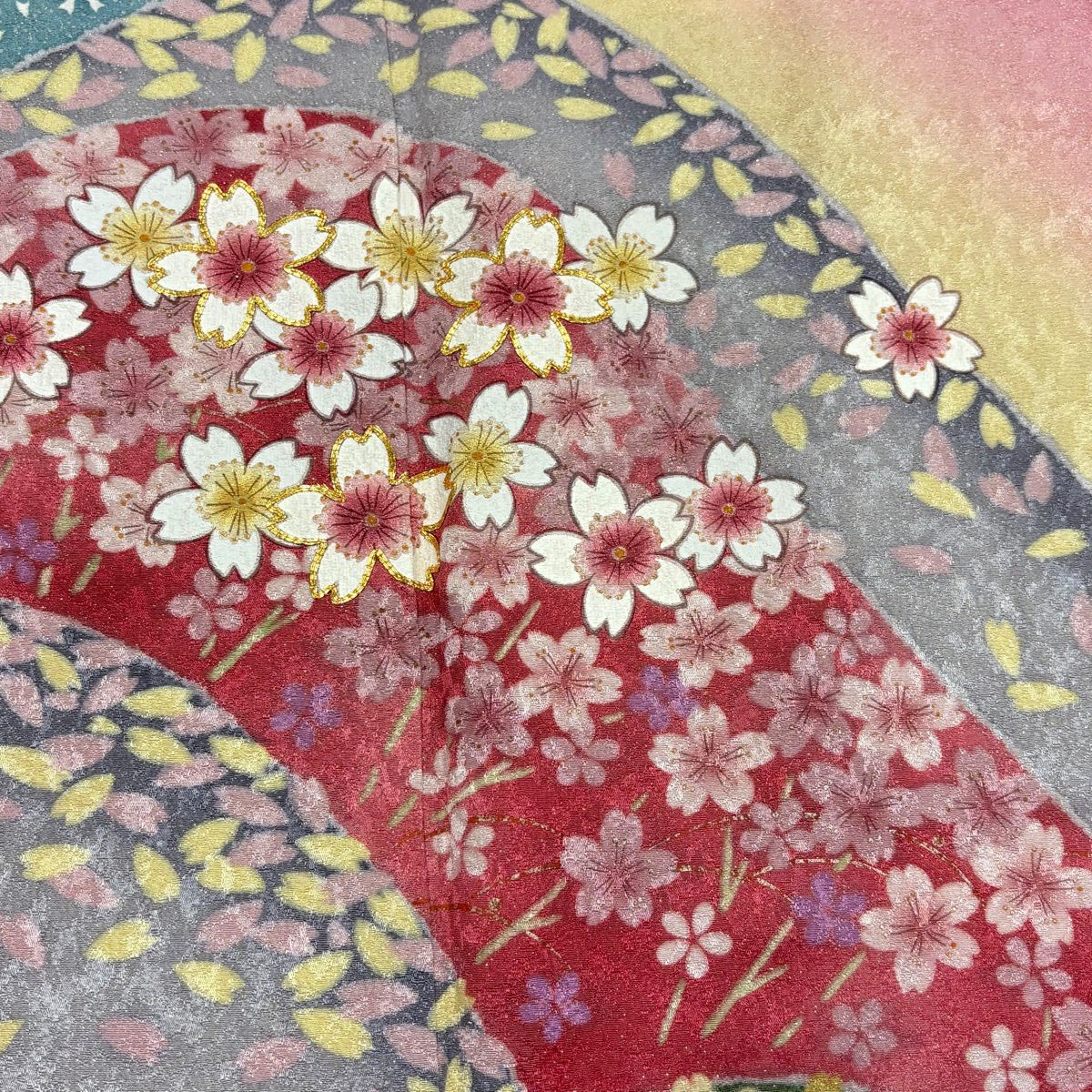 訪問服 身長155.5cm 袖長62.5cm S 雙層 鈴乃屋 樱 樱花瓣 金通 金絲 粉色 純蠶絲 名品級