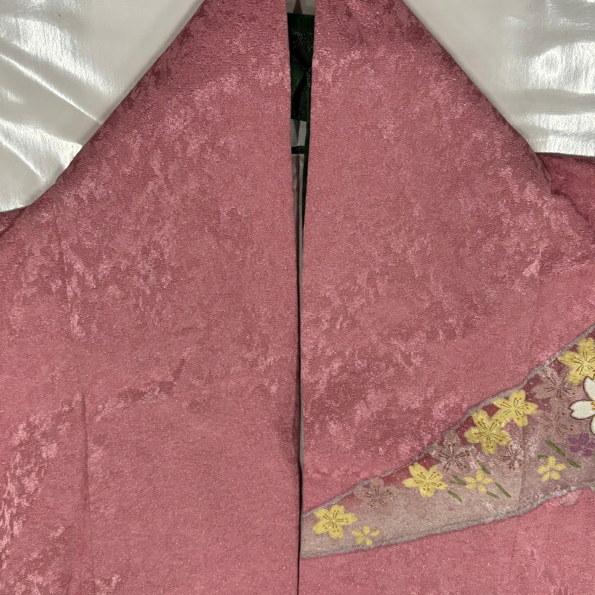 訪問服 身長155.5cm 袖長62.5cm S 雙層 鈴乃屋 樱 樱花瓣 金通 金絲 粉色 純蠶絲 名品級