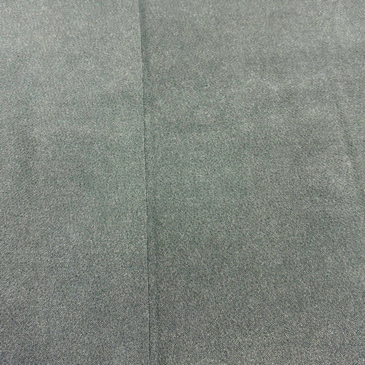 江戶小紋 身長155cm 袖長64.5cm M 雙層 落款 鮫 縮緬 灰綠 純蠶絲 名品級 一つ紋