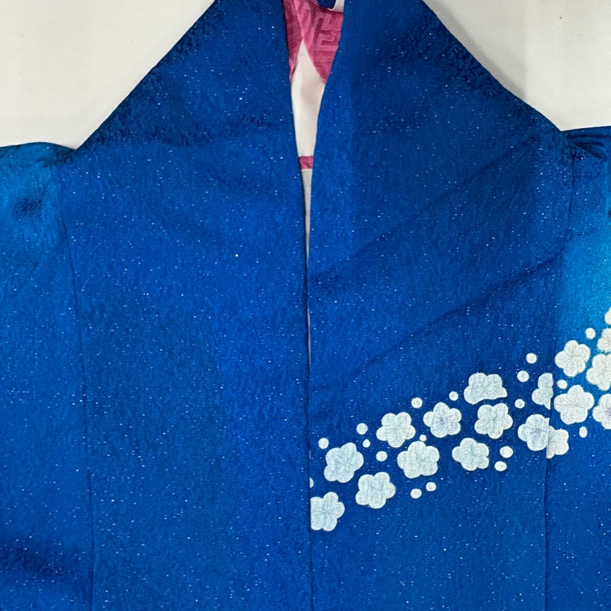 振袖禮服 身長162cm 袖長67.5cm L 雙層櫻梅花銀通金金箔藍純蠶絲名品級