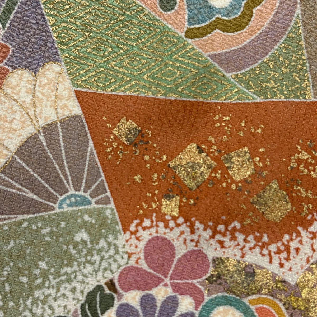 訪問服 身長161cm 袖長65cm M 雙層 扇子面 松樹竹子梅花 金絲 金銀彩 淺橙色 純蠶絲 名品級 一個紋
