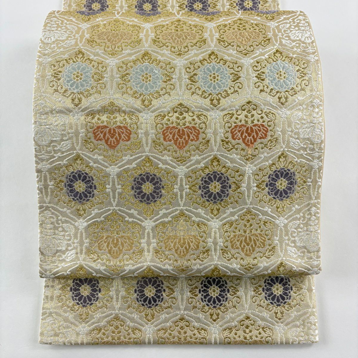 袋帶 名品級 華紋 桐 金絲 金金箔 金 六通 純蠶絲