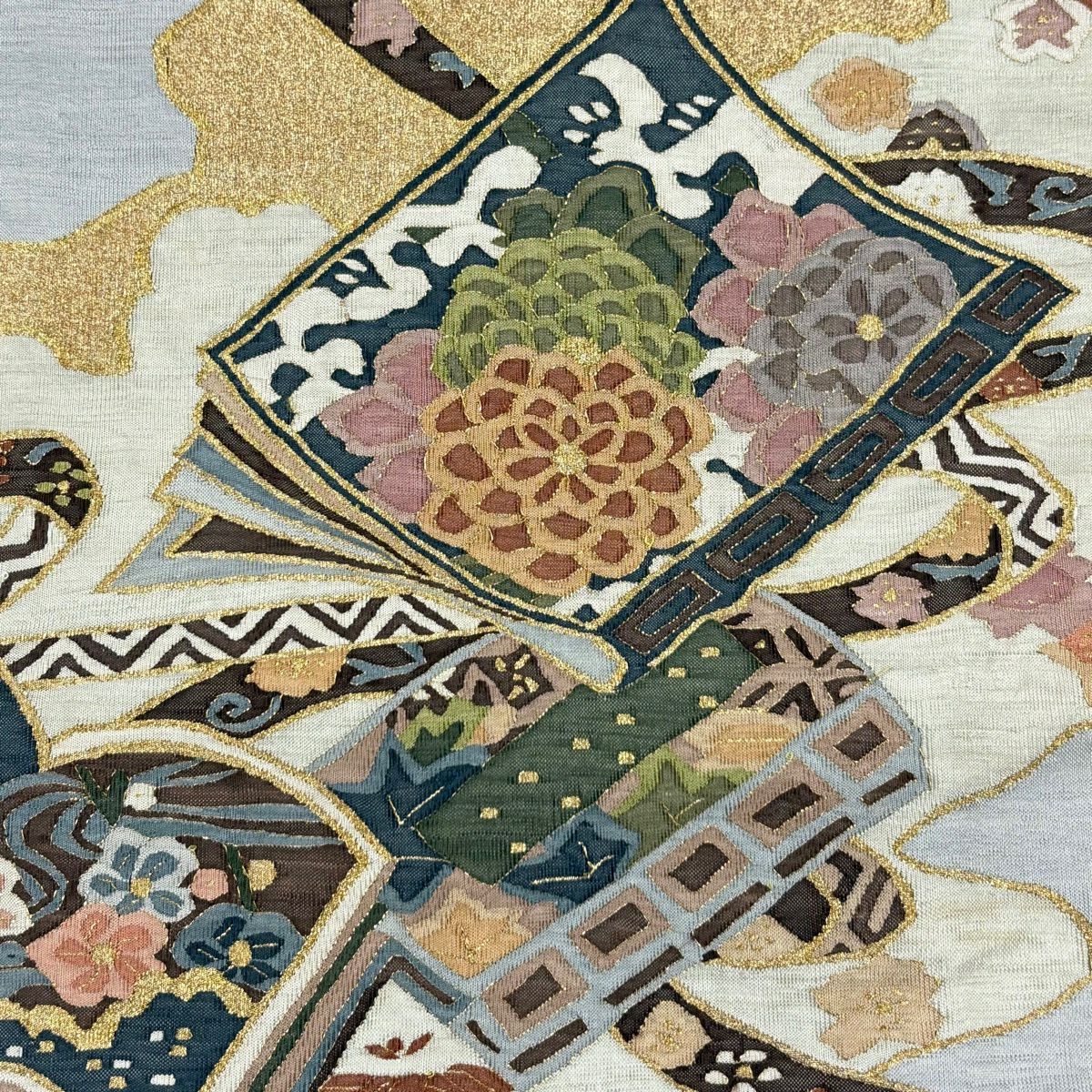 袋帶 名品級 冊子 松樹竹子梅花 金絲 金金箔 青灰 純蠶絲