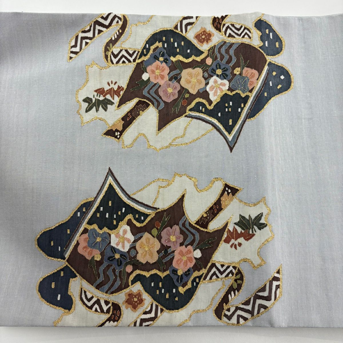 袋帶 名品級 冊子 松樹竹子梅花 金絲 金金箔 青灰 純蠶絲