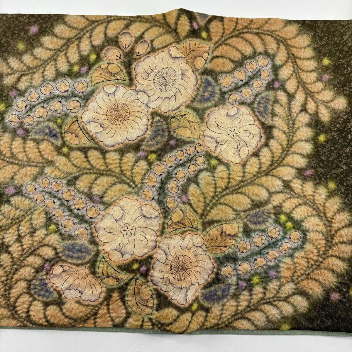 【美品】袋帶 名品級 落款あり 南雲恵 辻花染 漸層 金絲 絞染 淺綠 純蠶絲