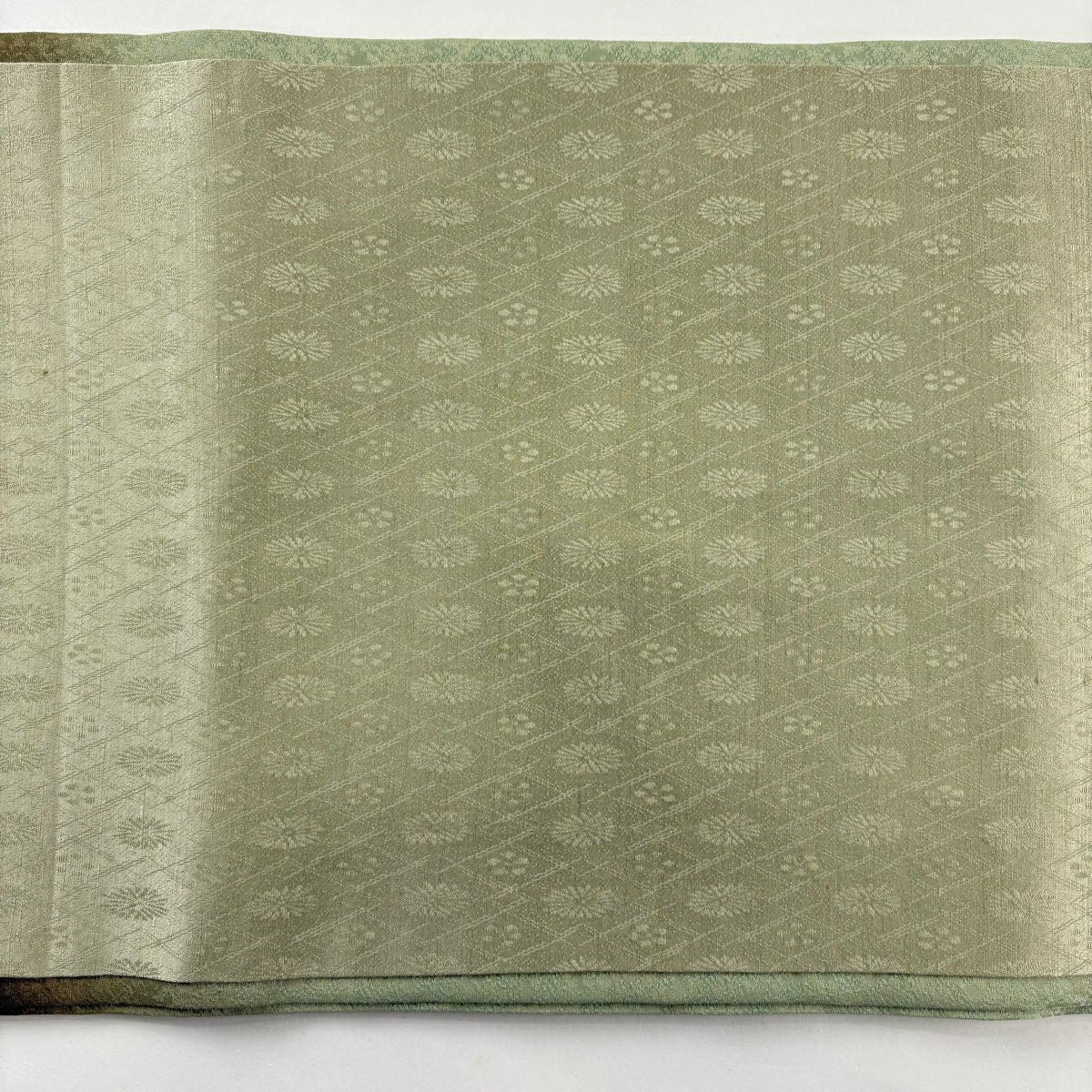 【美品】袋帶 名品級 落款あり 南雲恵 辻花染 漸層 金絲 絞染 淺綠 純蠶絲